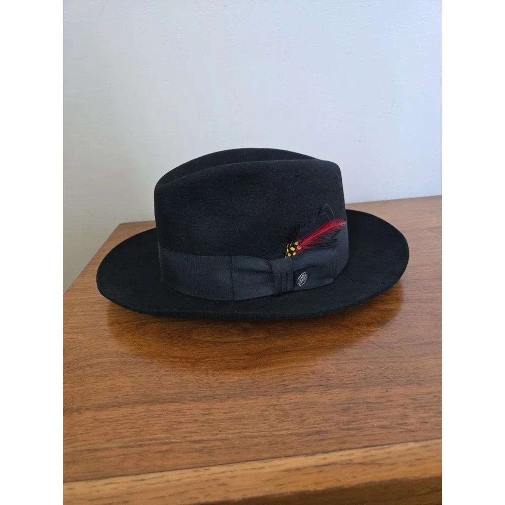 Vintage Stetson Royal Deluxe Fedora The Temple 7 1/2 Black Fur Felt Hat